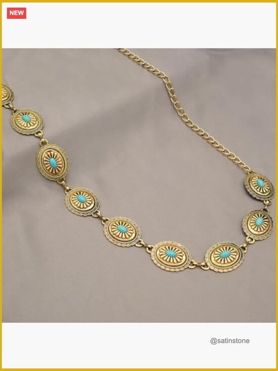 Metal Concho Chain Belt with Turquoise Accents Western Cowgirl Waist Chain main image 4